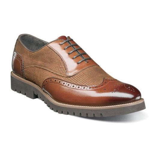 Stacy Adams "Baxley'' Cognac Genuine Leather Wingtip Oxford Shoes  25217-001.